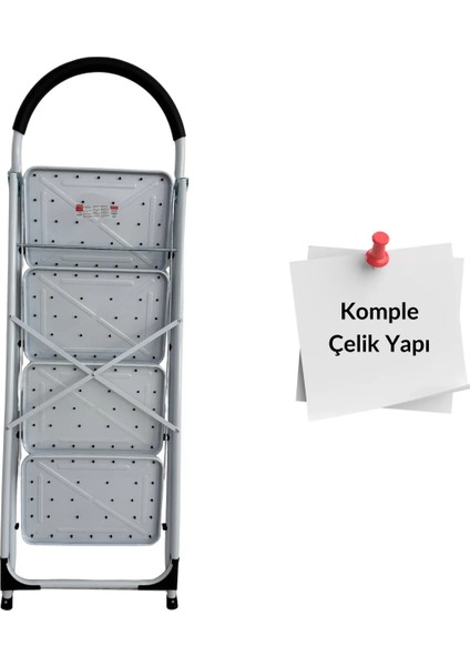 Çelik 4 Basamaklı Geniş Basamak Ev - Ofis Tipi Merdiven - Tutacaklı