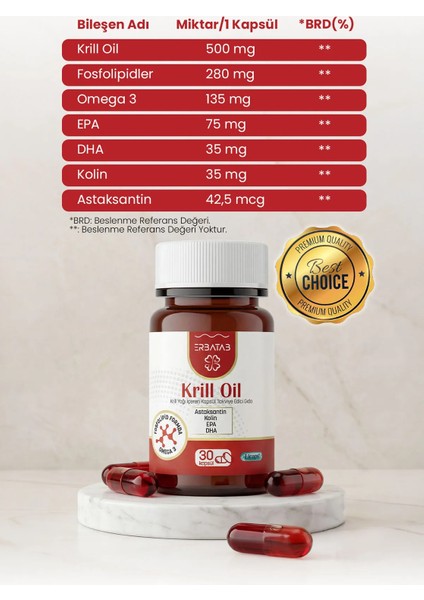 Krill Oil 500 Mg 30 Kapsül Doğal Astaksantin ve Kolin İçeren Takviye Edici Gıda fiyatları