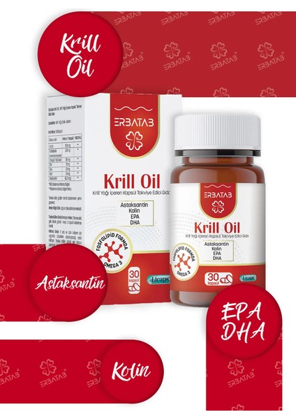 Krill Oil 500 Mg 30 Kapsül Doğal Astaksantin ve Kolin İçeren Takviye Edici Gıda