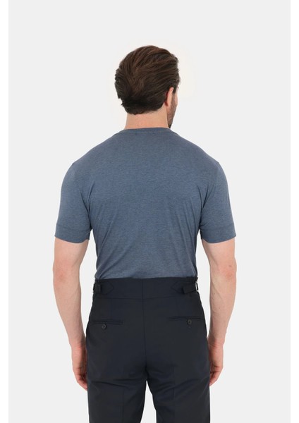 Indigo Melanj %100 Pamuk Regular Fit Bisiklet Yaka Basic T-Shirt modelleri