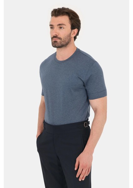 Indigo Melanj %100 Pamuk Regular Fit Bisiklet Yaka Basic T-Shirt fırsatları