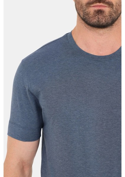 Indigo Melanj %100 Pamuk Regular Fit Bisiklet Yaka Basic T-Shirt indirimleri
