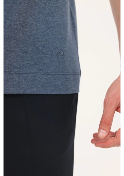 Indigo Melanj %100 Pamuk Regular Fit Bisiklet Yaka Basic T-Shirt