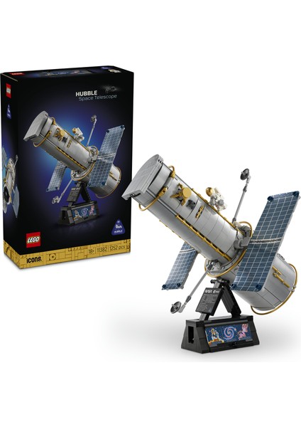 LEGO ® Icons Hubble Uzay Teleskobu 11382 - Yetişkinler için Stand ve Bilgi Levhası İçeren Dekoratif Model Yapım Seti (1252 Parça)