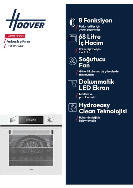 HOT3161WI/E 70 lt Hacimli Ankastre Fırın 8 Programlı Enerji Sınıfı F Özelliği ile
