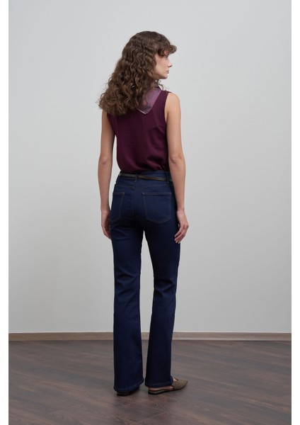 Mavi Orta Bel Flare Paça Kot Pantolon modelleri