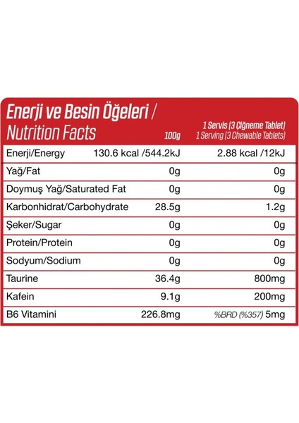 Taurine+ Chewable (90 Tablet) - Enerji Içeceği fiyatları
