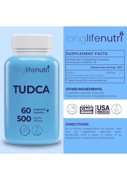 Tudca - Tauroursodeoxycholic Acid Bile Salt 500MG Per Serving & 60 Vegetarian Caps modelleri