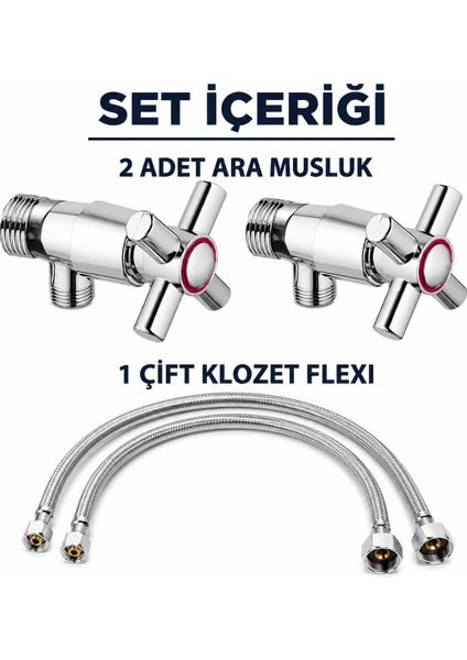 Belirtilmemiş 2'li Taharet Musluğu ve 2 Adet Klozet Flex Boru, görsel 1 / 1