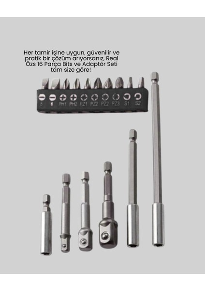 Ergonomik 16 Parça Bits Tornavida Uç ve Adaptör Seti indirimleri