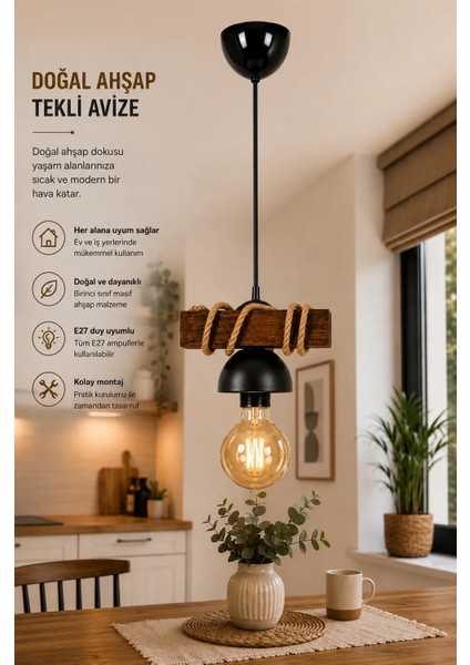 Ahşap Tekli Halatlı Sarkıt Avize fiyatları