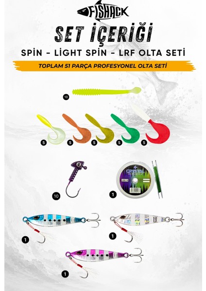 51 Parça Profesyonel Spin Olta Seti - 210CM Kamış 5-35GR / 1000'LIK 10BB fiyatları