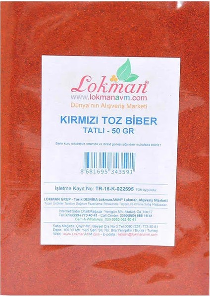 Kırmızı Toz Biber Tatlı Renk Biberi 50 gr Paket fiyatları