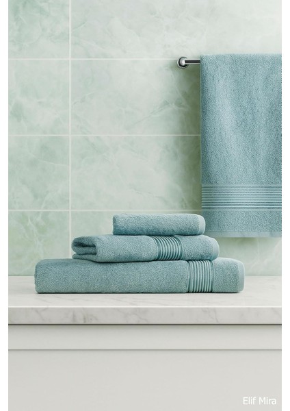 3 Parça Ekonomik Banyo Havlu Seti% 100 Pamuklu Basic (Mint) fiyatları