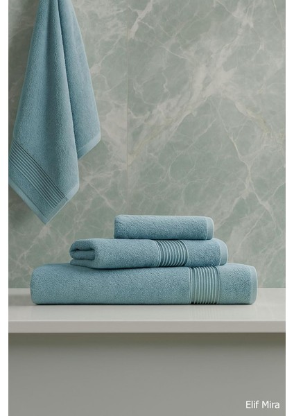 3 Parça Ekonomik Banyo Havlu Seti% 100 Pamuklu Basic (Mint) modelleri