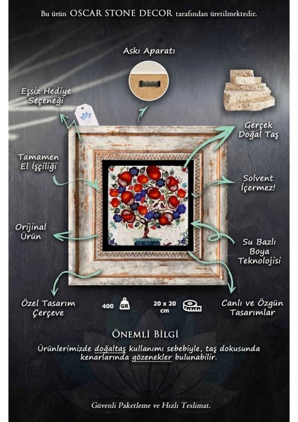 Çerçeveli Taş Tablo Duvar Dekoru 20X20CM 4'lü Set Horoz Seti fırsatları