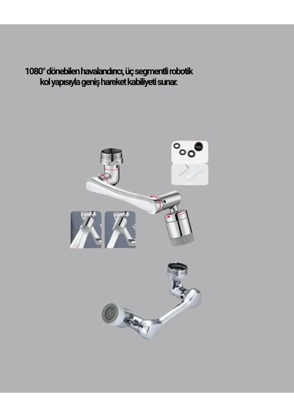 Döner Musluk Başlığı Çok Açılı Robotik Kol Su Tasarruflu modelleri