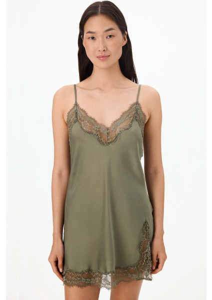 Haki Saten Şifon Babydoll