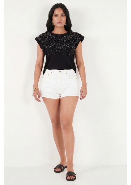 Pamuklu Regular Fit Taş Detaylı Bluz Bayan Bluz 5866945 fırsatları