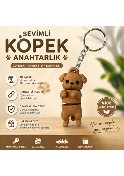 Hareketli Köpek Figürlü Anahtarlık – Esnek Tasarım – Sevimli Köpek Aksesuarı
