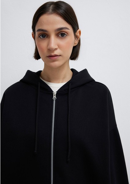 Fermuarlı Kapüşonlu Sweatshırt Siyah