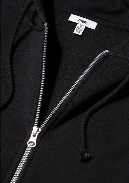 Fermuarlı Kapüşonlu Sweatshırt Siyah