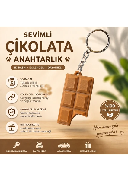 Çikolata Tablet Figürlü Anahtarlık – Minimalist Tasarım – Dekoratif Çanta ve Anahtar Aksesuarı