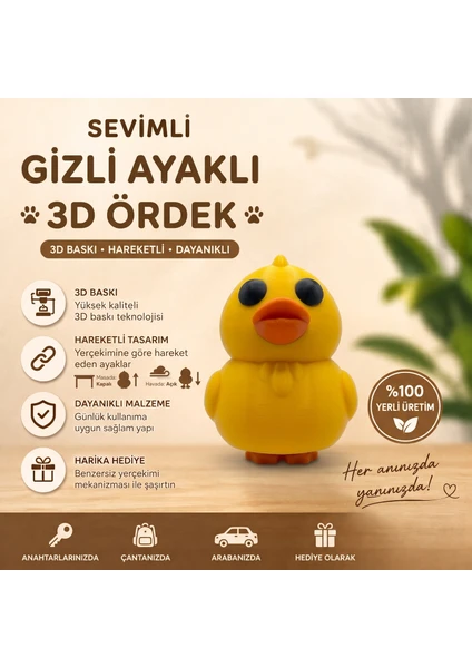 Sürpriz Ayaklı Kinetik Ördek Figürü – Hareketli Stres Oyuncağı ve Masaüstü Dekor – 3D Baskı
