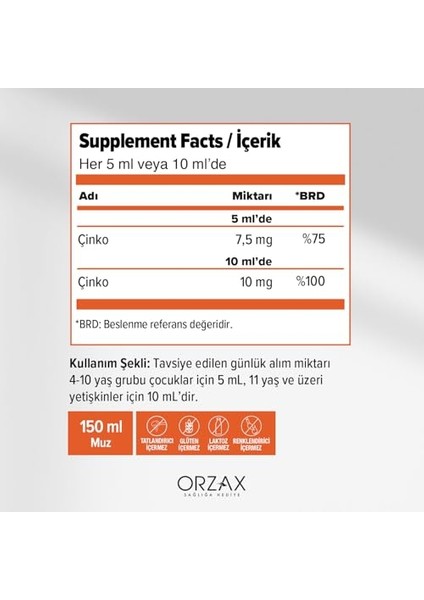 Orzax Picozinc Şurup 150 ml fiyatları