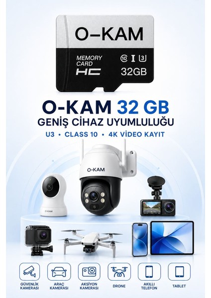 32 GB O-Kam Hafıza Kartı U3 Class 10 4k Video Kayıt