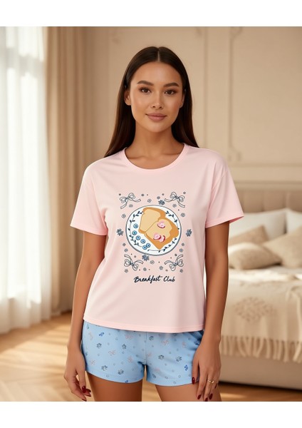 Rahat Kesim Baskılı Pamuklu Şortlu Pijama Takımı
