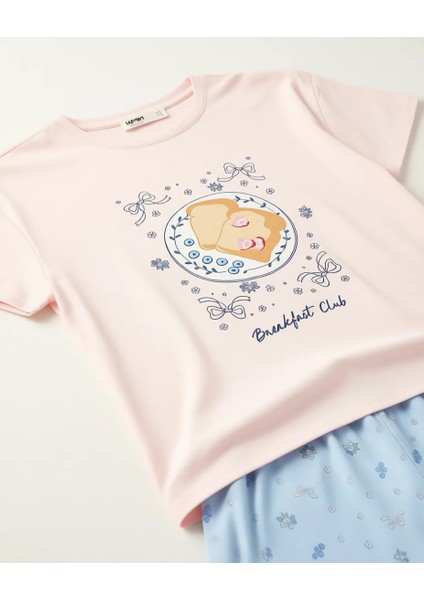 Rahat Kesim Baskılı Pamuklu Şortlu Pijama Takımı