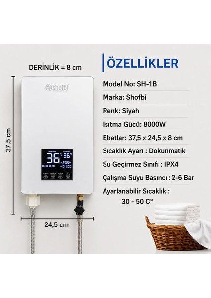 Shofbi Akıllı Şofben Sh-3s Gümüş fırsatları
