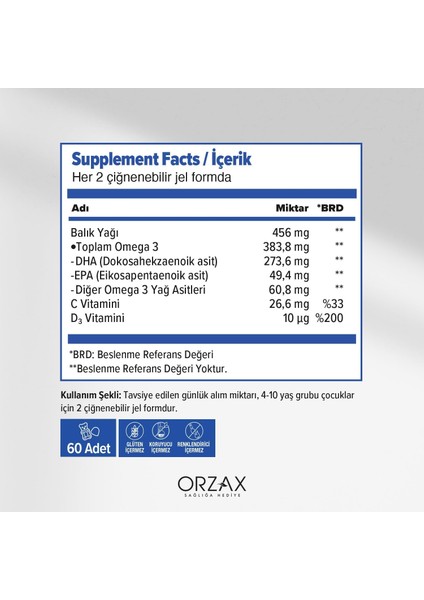 Kids Gummies Omega 3 60 Çiğnenebilir Jel Form (2 Paketi) fiyatları