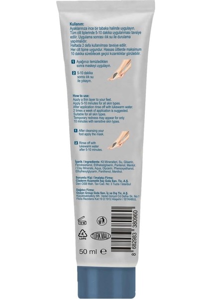 Claderm 50 ml Tüp Kil Ayak Maskesi Menthol fiyatları