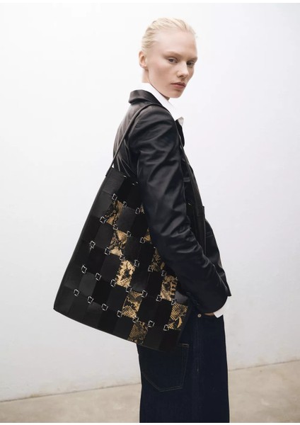 Patchwork Deri Shopper Çanta fiyatları