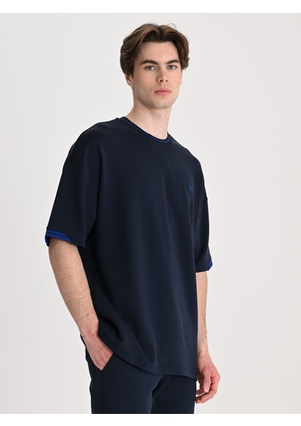 Lacivert Trend Triko Bantlı Erkek Oversize Tshirt fiyatları