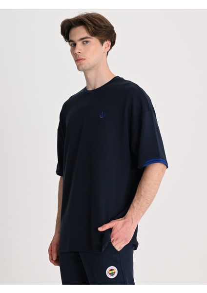 Lacivert Trend Triko Bantlı Erkek Oversize Tshirt modelleri
