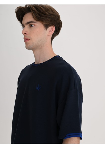 Lacivert Trend Triko Bantlı Erkek Oversize Tshirt fırsatları