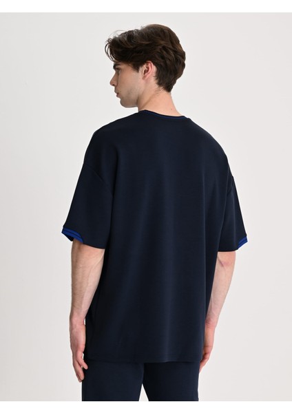 Lacivert Trend Triko Bantlı Erkek Oversize Tshirt indirimleri