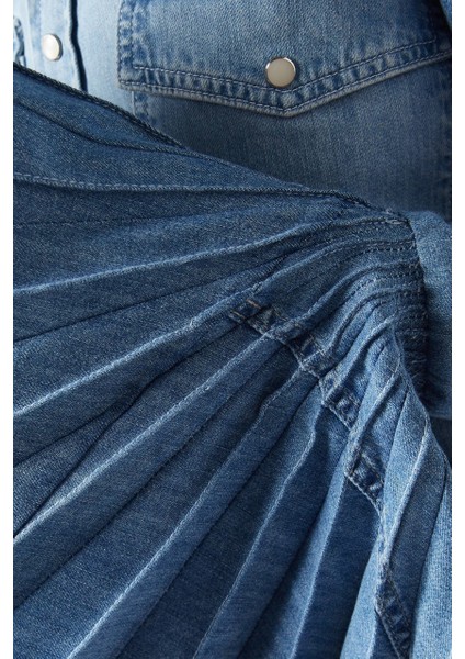 Mode Recycled Denim Bell-Sleeve Lüks Kadın Gömlek fırsatları
