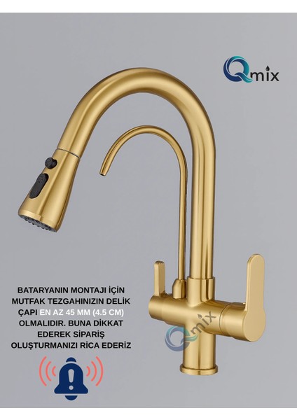 Mat Gold Lüx Spiralli Arıtmalı Mutfak Eviye Bataryası Pirinç Malzeme fiyatları