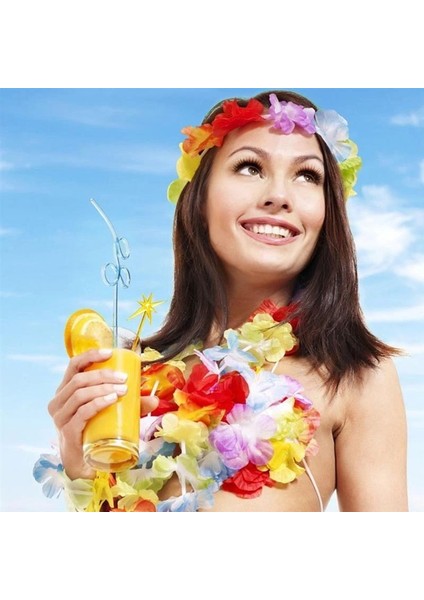 Rengarenk Hawaii Kolye Taç Bileklik Seti 4 Parça fırsatları