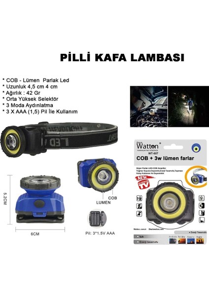 Güçlü Pilli Kafa Lambası WT-607 fiyatları