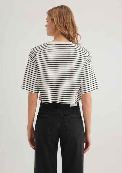 Çizgili Crop Tişört 1612700-85308 fırsatları