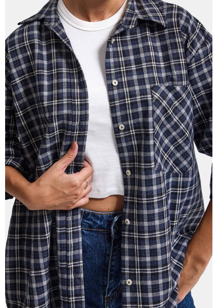 Kadın Gri Laci Ekose W6-54 Oversize Gömlek modelleri