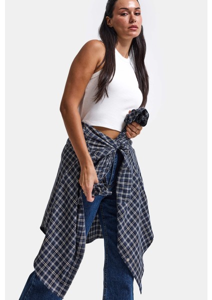 Kadın Gri Laci Ekose W6-54 Oversize Gömlek fırsatları