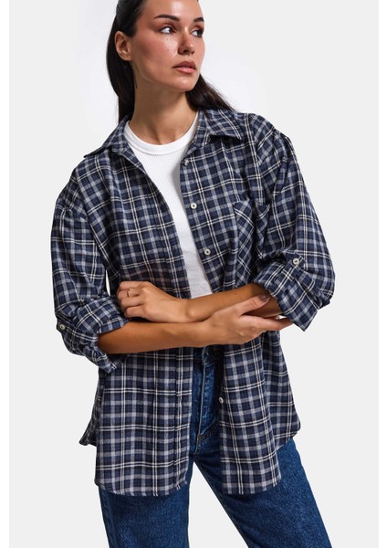 Kadın Gri Laci Ekose W6-54 Oversize Gömlek indirimleri