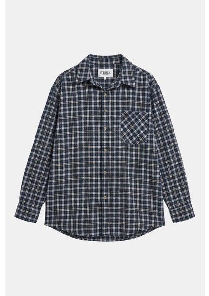 Kadın Gri Laci Ekose W6-54 Oversize Gömlek