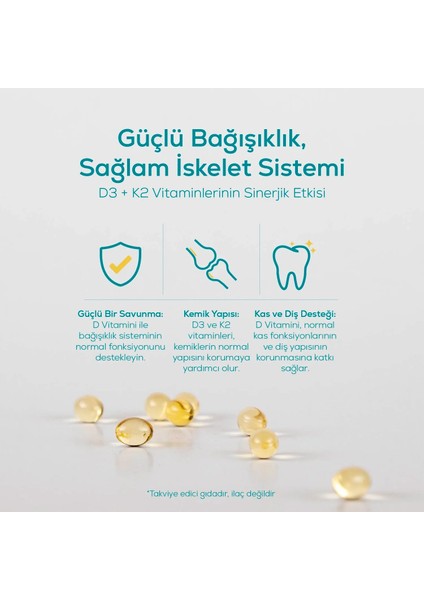 Vitamin D3 + K2 1000 IU 60 Softgel Kapsül Gluten Free TR Menşeli Takviye Edici Gıda modelleri